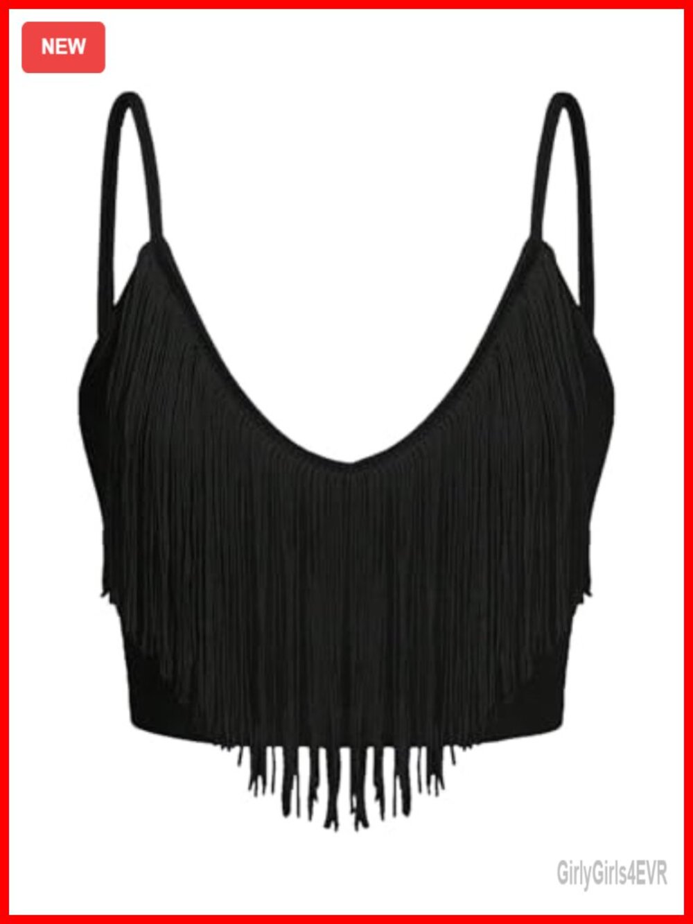 WDIRARA Fringe Trim Tassel V Neck Sleeveless Cami Crop Top Women's Festival
